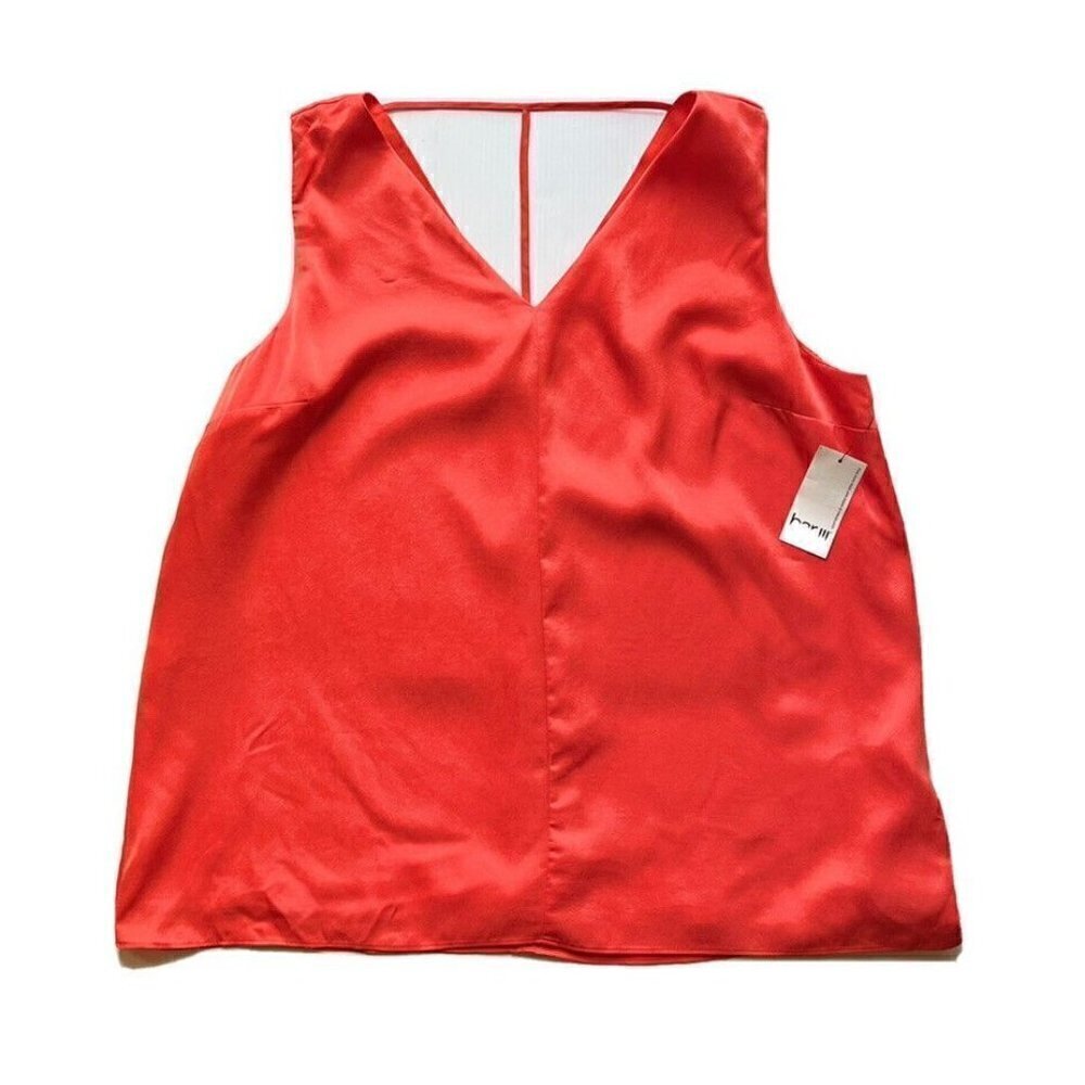 BAR III Women Top Beijing Optic Orange T Strap V-neck Lined Tunic Top Size XXL